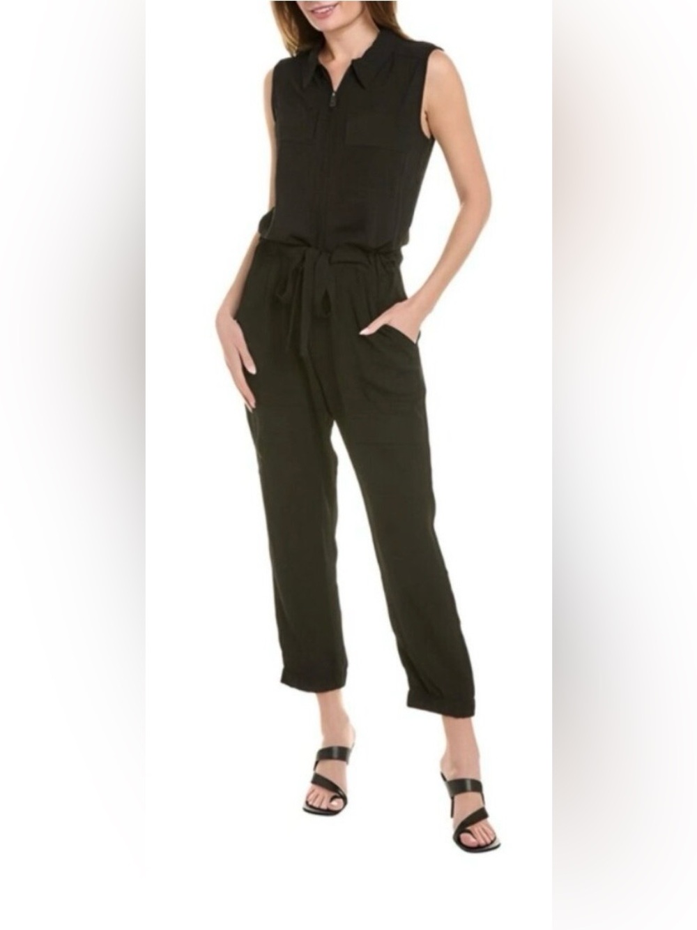 CAbi 5944 Caper Black Sleeveless Tie-Waist Jumpsuit